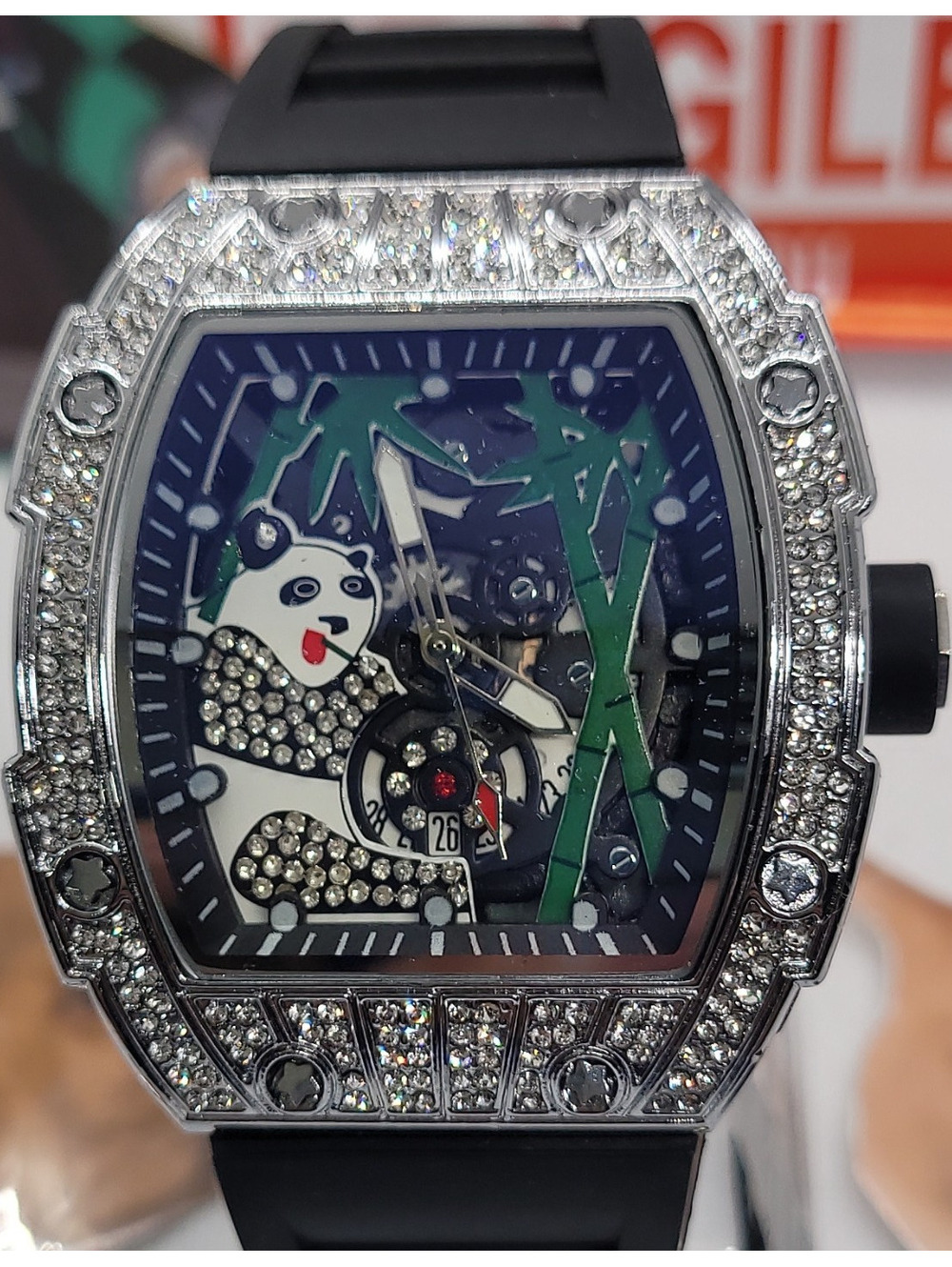 419 AJ Luxury Tonneau Automatic Cartoon Dial Blue/Green/White Black Rubber Strap